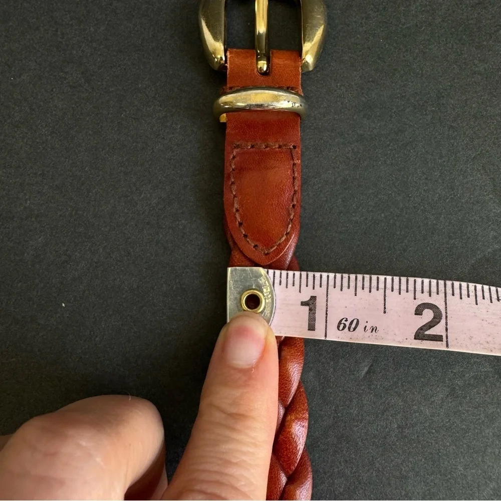 Woven Brown Leather Belt Braided Gold Buckle Dockers Unisex Mens‎ Womens Large